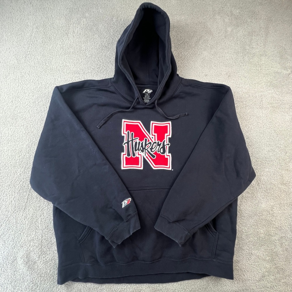 Nebraska Cornhuskers Hoodie Mens 2XL Blue Embroidered Sweatshirt‎ P2 Pro Player